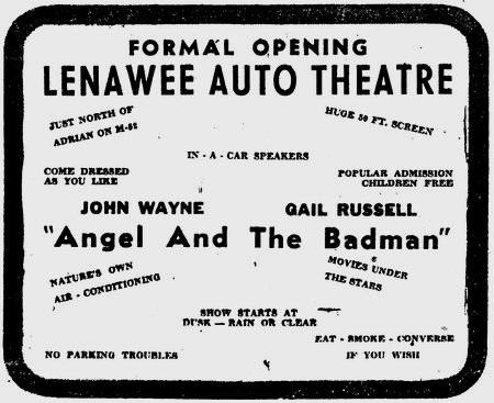 Lenawee Drive-In Theatre - LENAWEE GRAND OPENING 6-22-48